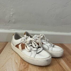 Stylish White and Tan Women's Sneakers